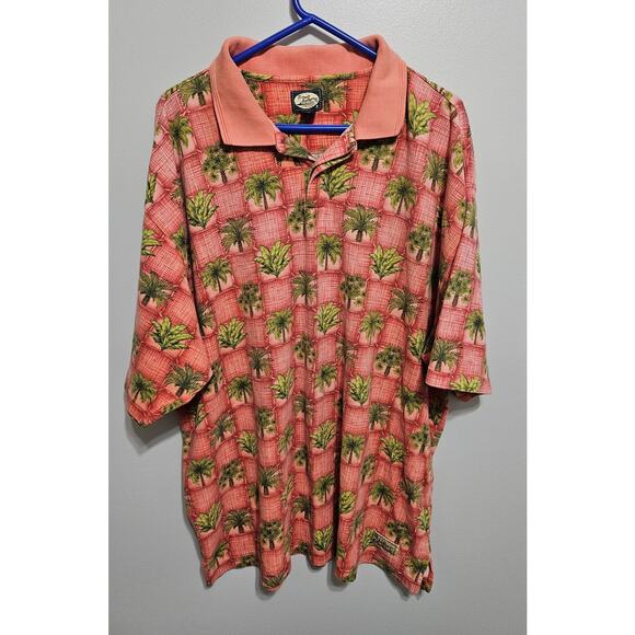 Tommy Bahama Men's Size XXL Salmon Palm Tree Pattern 100% Cotton Polo Shirt - Picture 1 of 9